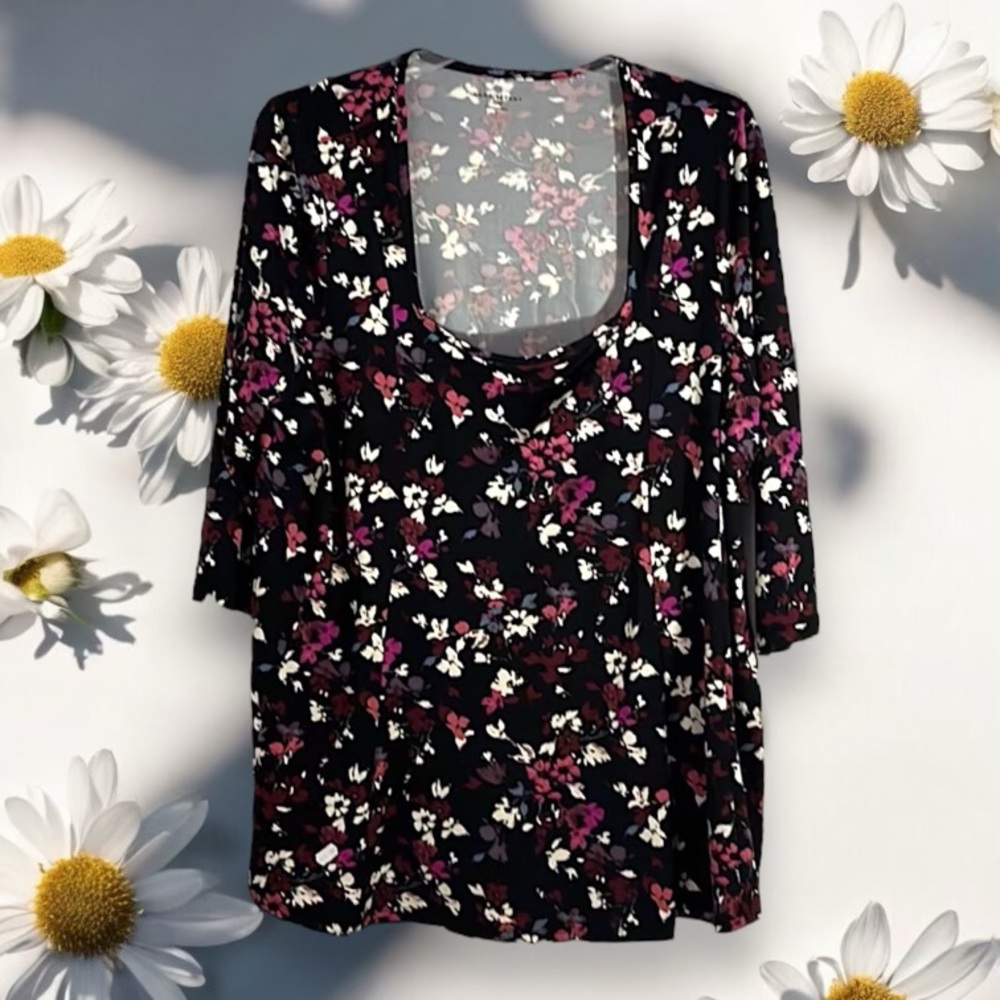 Lane Bryant Floral Blouse 3/4 Sleeve Stretch Top Plus Size 22W Stretch Shirt